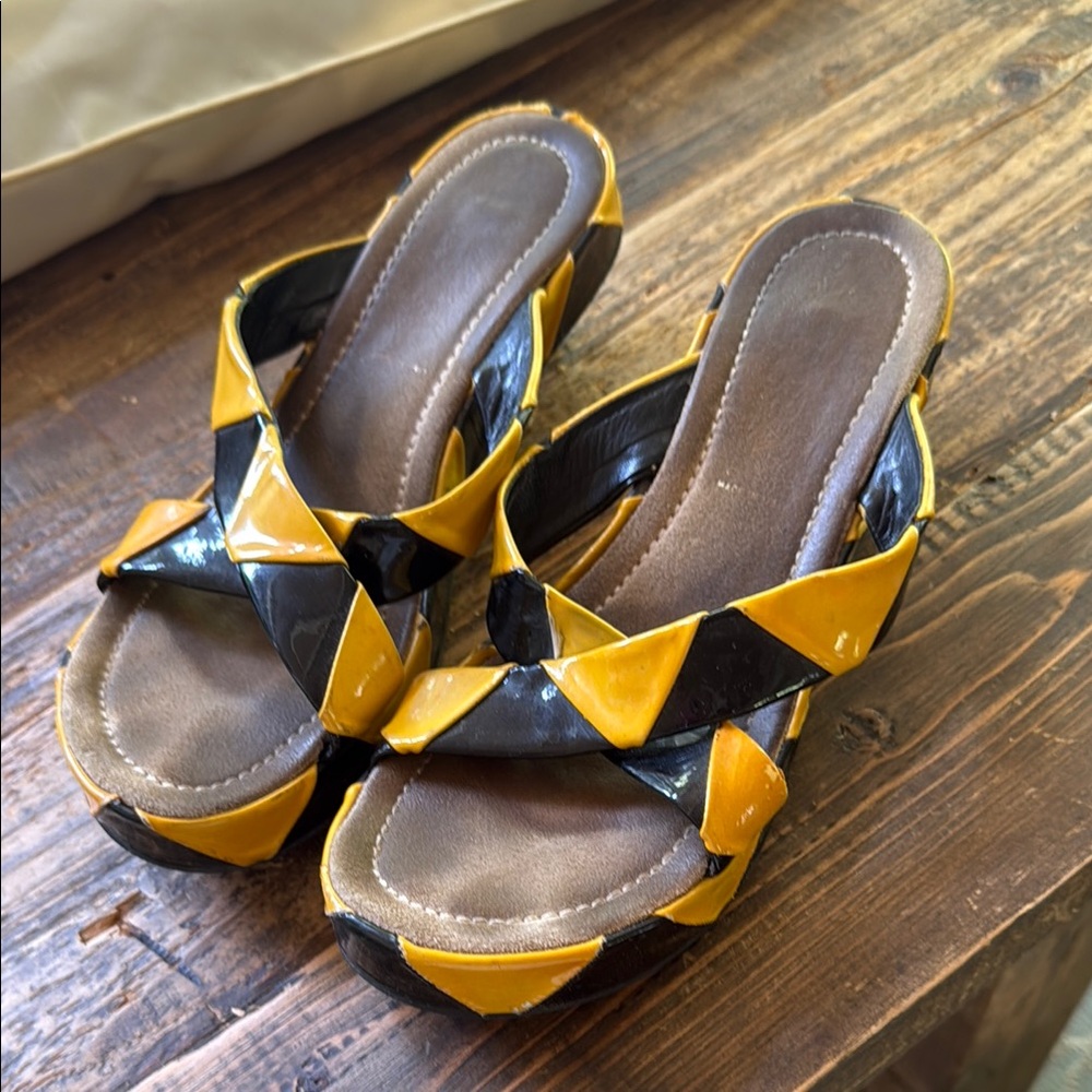 Prada Yellow and Black Women's Sandals